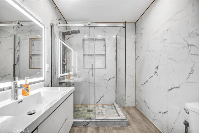 a bathroom with a bathtub and a sink