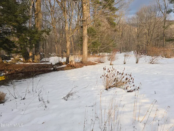 a view of a house with a yard covered in snow