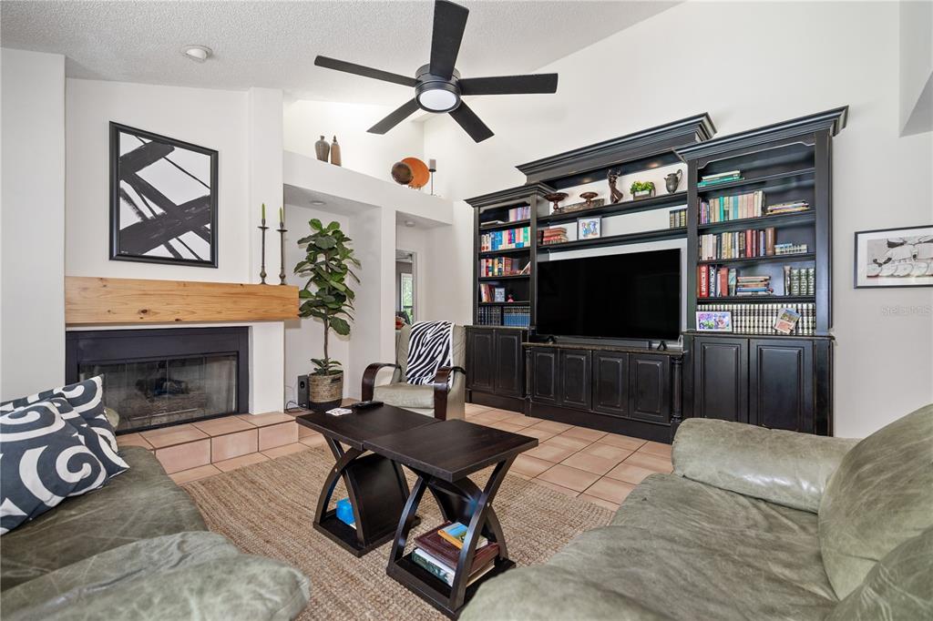 3372 Brian Road South Palm Harbor, FL 34685 - Photo 16 of 45 a living room with furniture a flat screen tv and a fireplace
