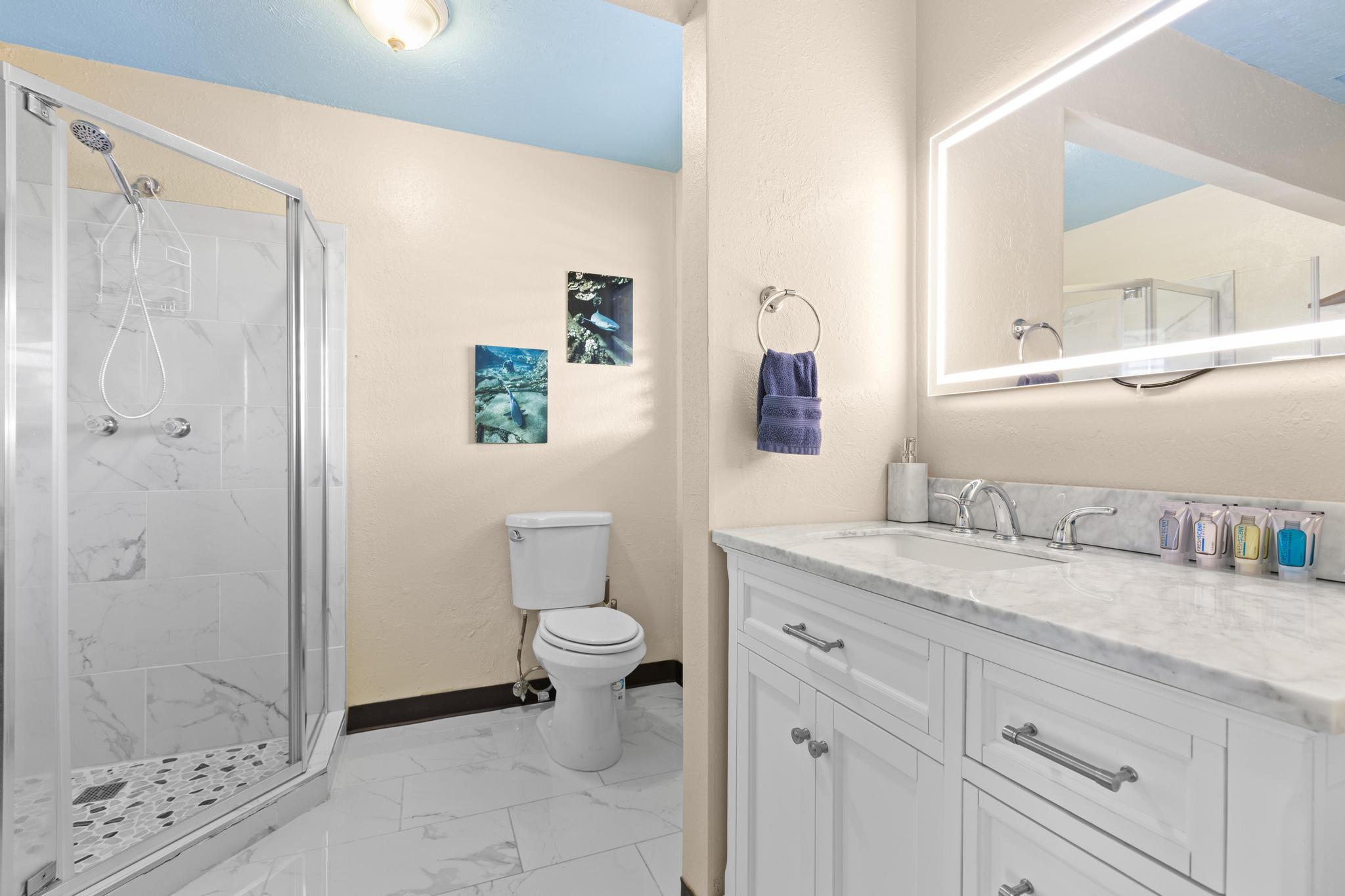 1303 Kalanianaole Street, Unit 112 Hilo, HI 96720 - Photo 23 of 27 a bathroom with a granite countertop sink toilet and shower