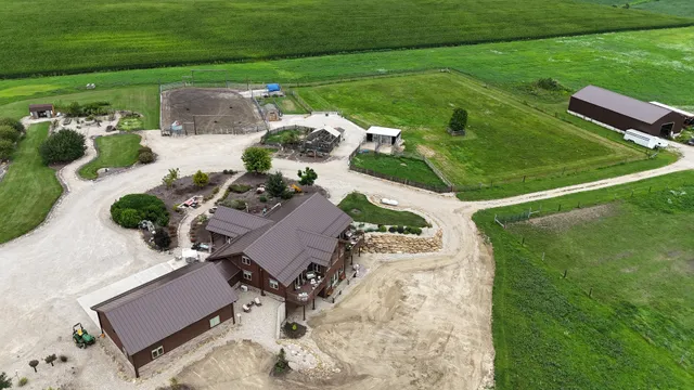 a view of a lake with a garden
