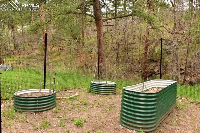 a outdoor space with a garden and patio