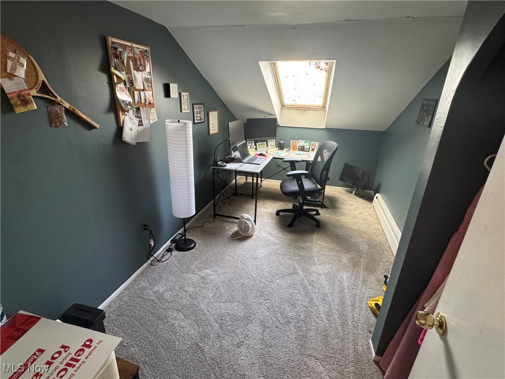1452 Avalon Road Wooster, OH 44691 - Photo 27 of 31 Home office with vaulted ceiling, carpet floors, and a skylight