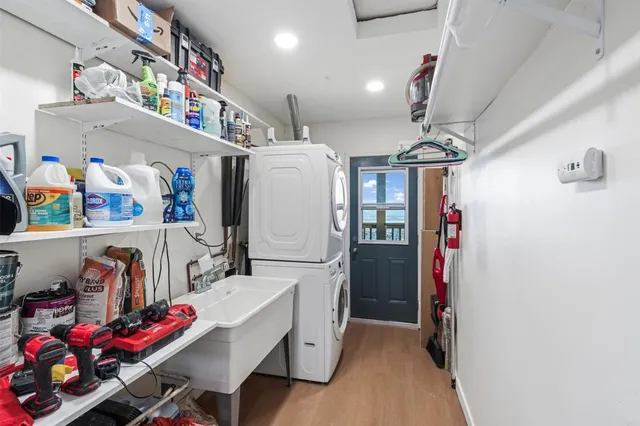 a storage room with washer and dryer