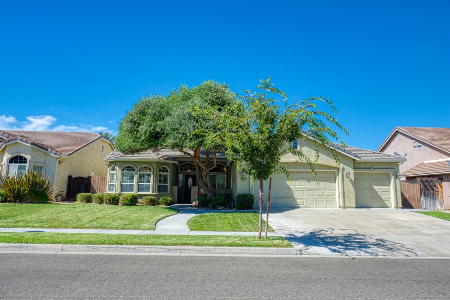 a view of house with outdoor space and tree in front of it