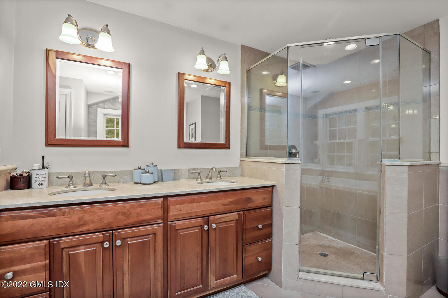 20 Crescent Road Riverside, CT 06878 - Photo 24 of 46 a bathroom with a double vanity sink mirror and shower