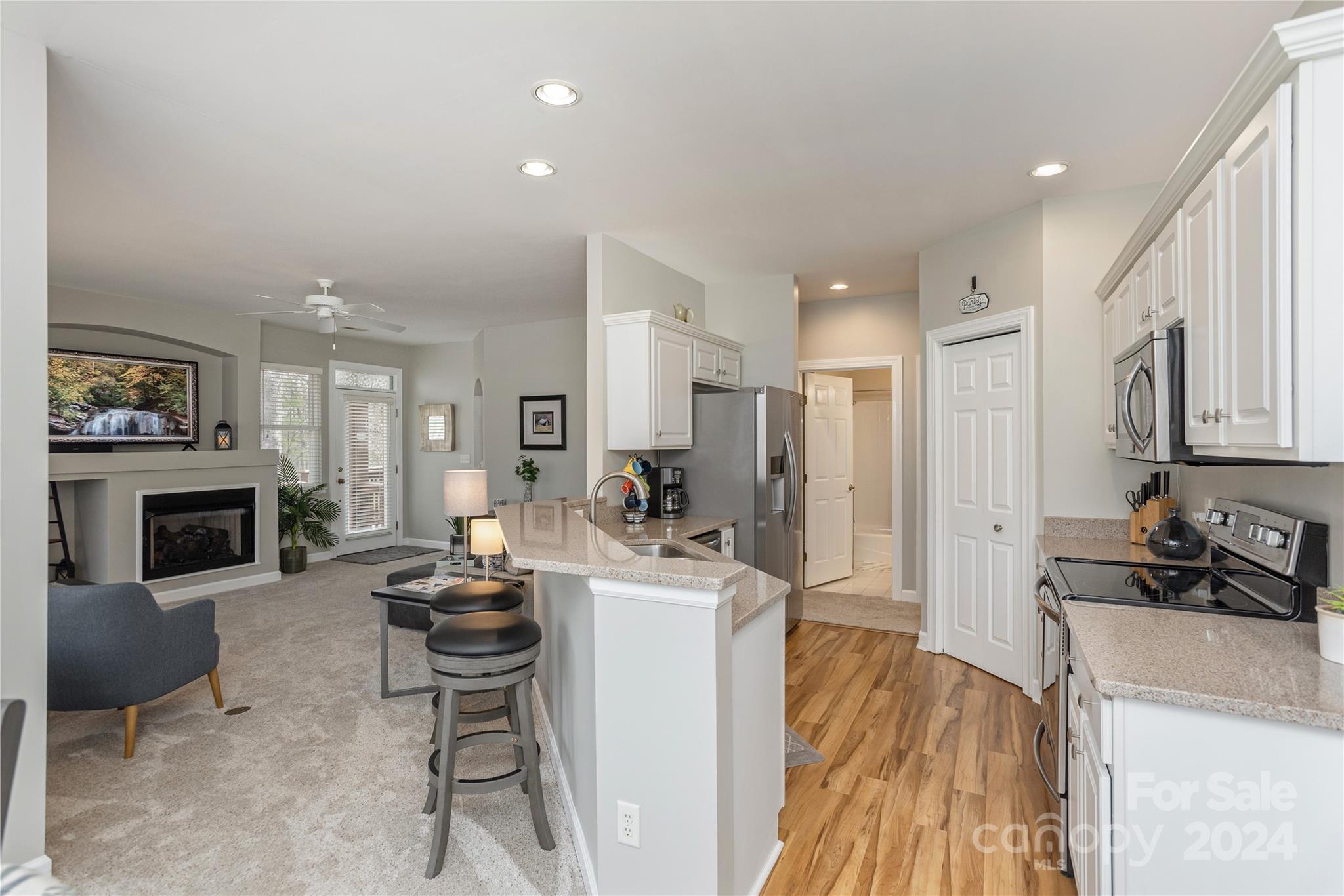 99 Ridgetop Circle, Unit 203 Brevard, NC 28712 - Photo 11 of 36 a living room with furniture a fireplace and a flat screen tv