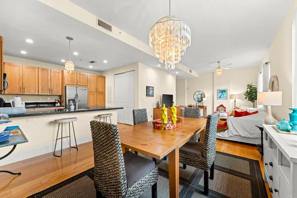 a view of a dining room and livingroom