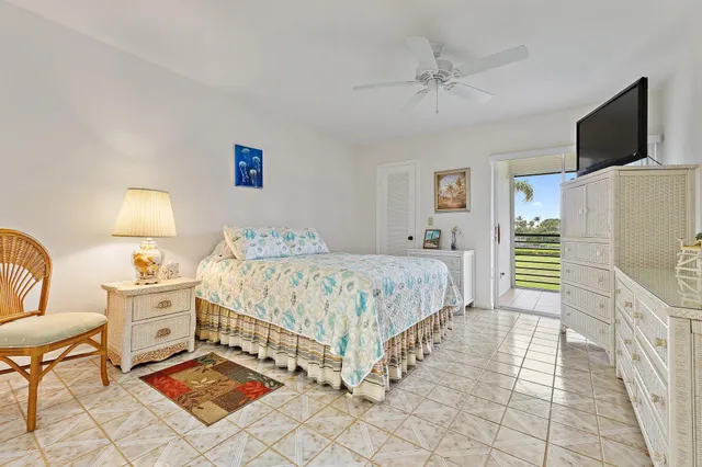 a spacious bedroom with a bed and a flat screen tv