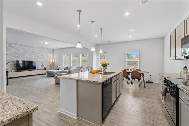 a kitchen with lots of counter top space