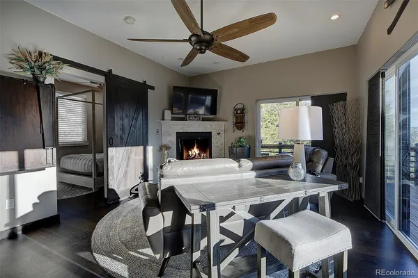 a bedroom with a bed and a closet