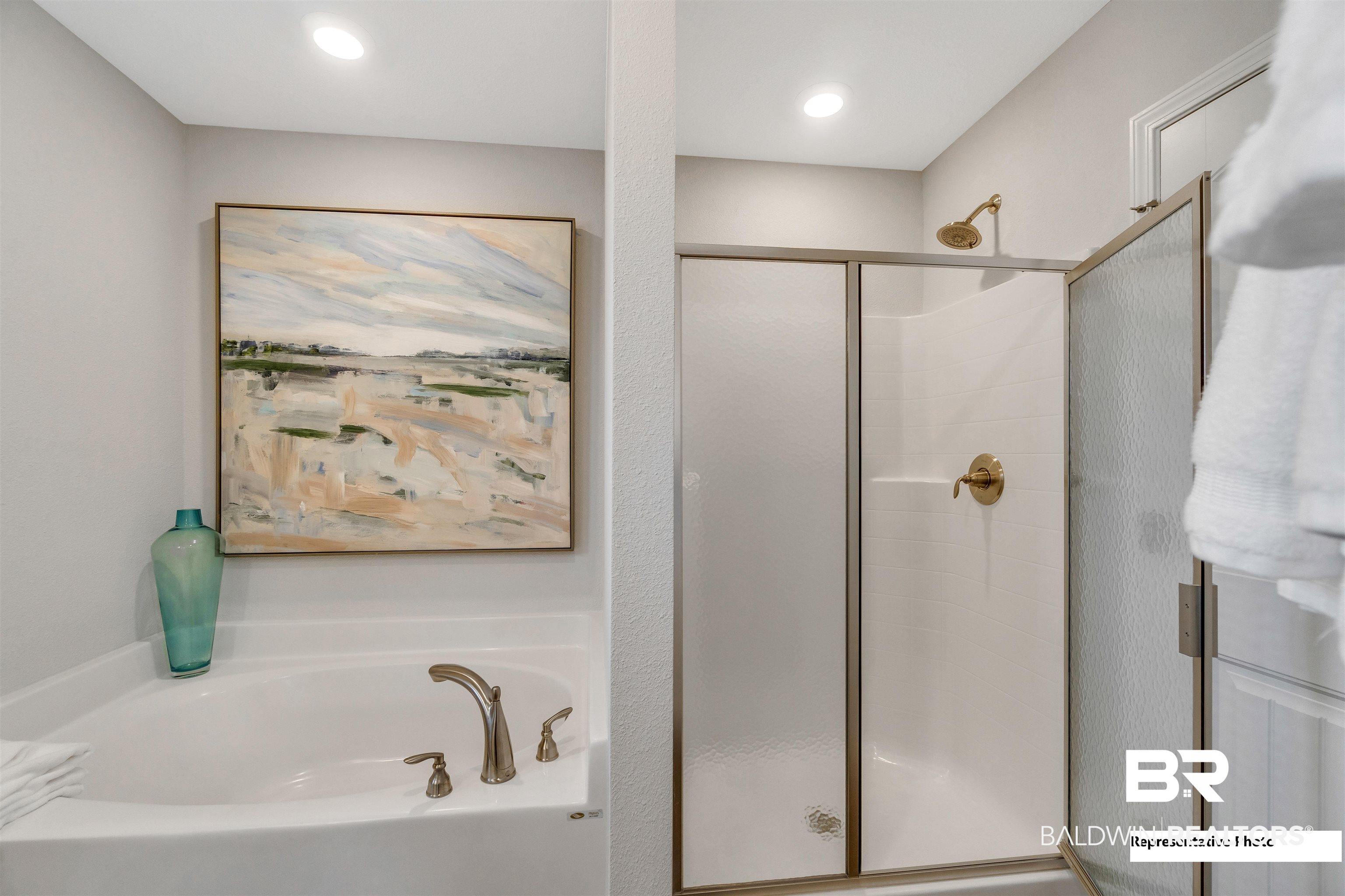 643 Mayflower Drive Foley, AL 36535 - Photo 25 of 34 Bathroom with a shower stall, a bath, and recessed lighting