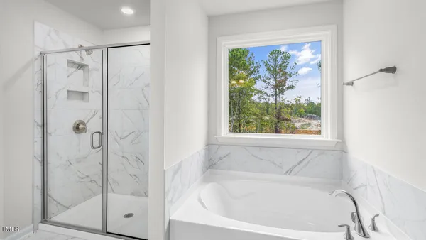 a bathroom with a shower and a bathtub
