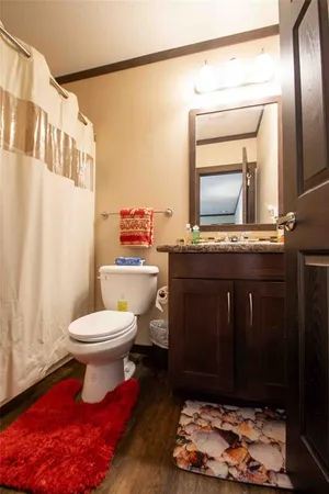 a bathroom with a toilet a sink and a mirror