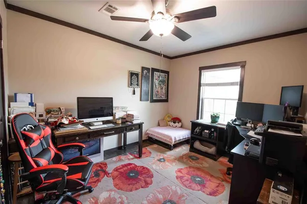 a workspace with furniture