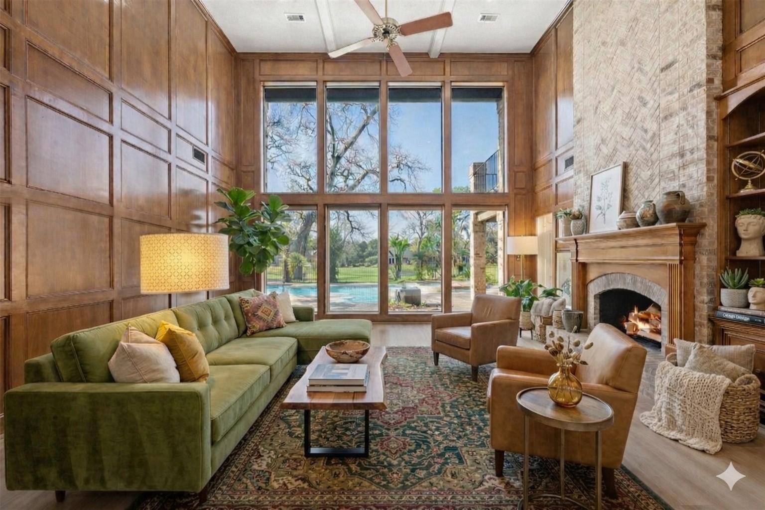 3122 Robinson Road Missouri City, TX 77459 - Photo 5 of 45 Virtual Staging - Living Room: Magnificent living area with soaring ceilings and golf course views.