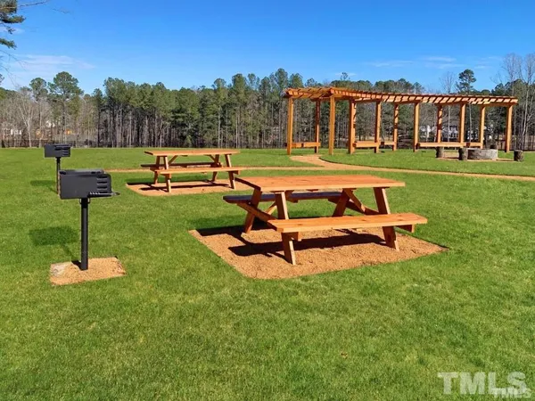 a garden view with a sitting space