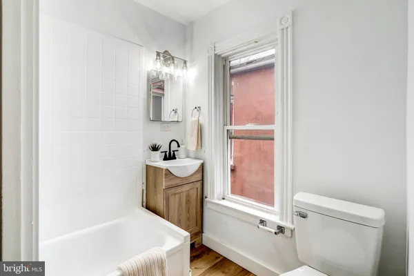 a bathroom with a bathtub