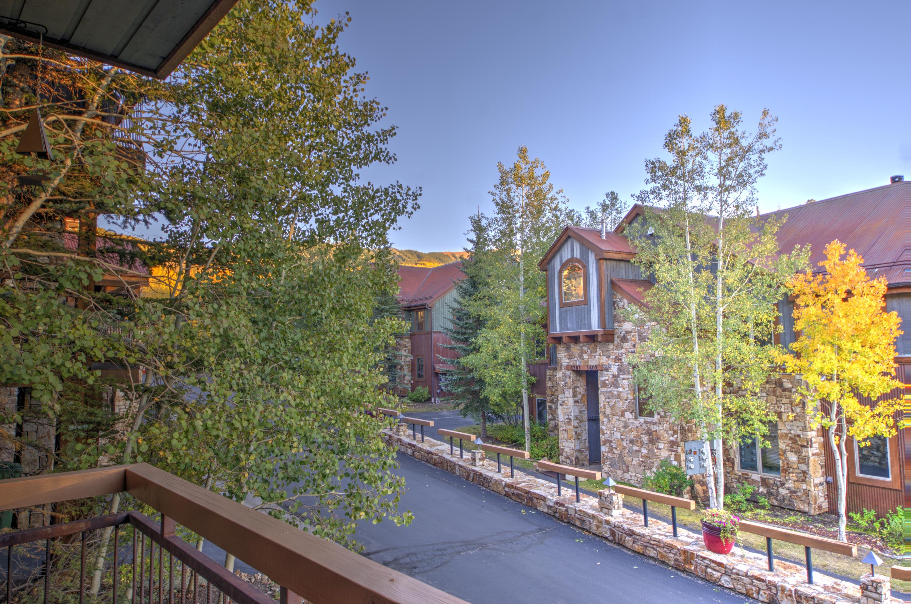 333 Adams Ranch Road, Unit 201 Mountain Village, CO 81435 - Photo 13 of 18 View from balcony up the driveway and towards the East