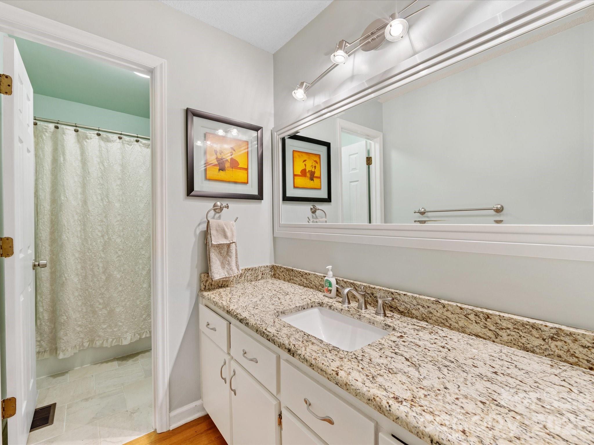 3489 Lake Shore Road South Denver, NC 28037 - Photo 21 of 31 a bathroom with a granite countertop sink and a mirror