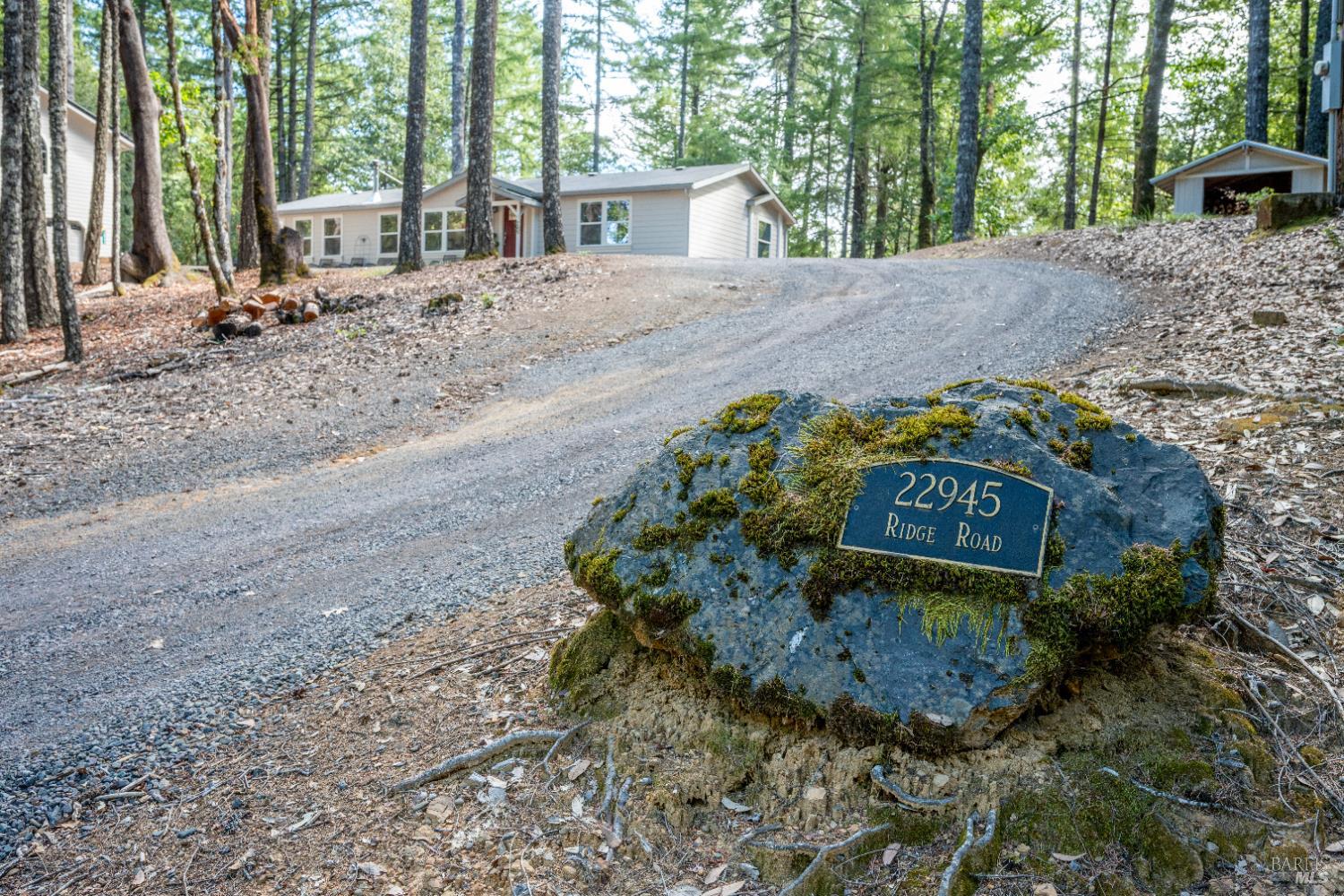 22945 Ridge Road Willits, CA 95490 - Photo 42 of 48 a sign that is sitting in the middle of forest