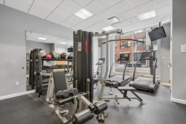 a view of a room with gym equipment