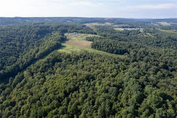 an aerial view of residential house and green space