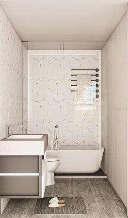 a bathroom with a bathtub and a shower