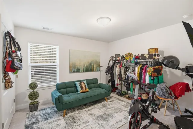 a view of a livingroom with furniture and closet