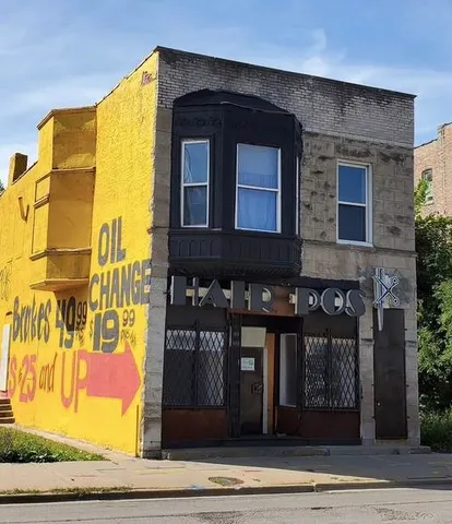 a front view of a building with entrance