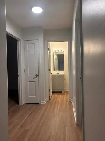 wooden floor in a en suite bathroom