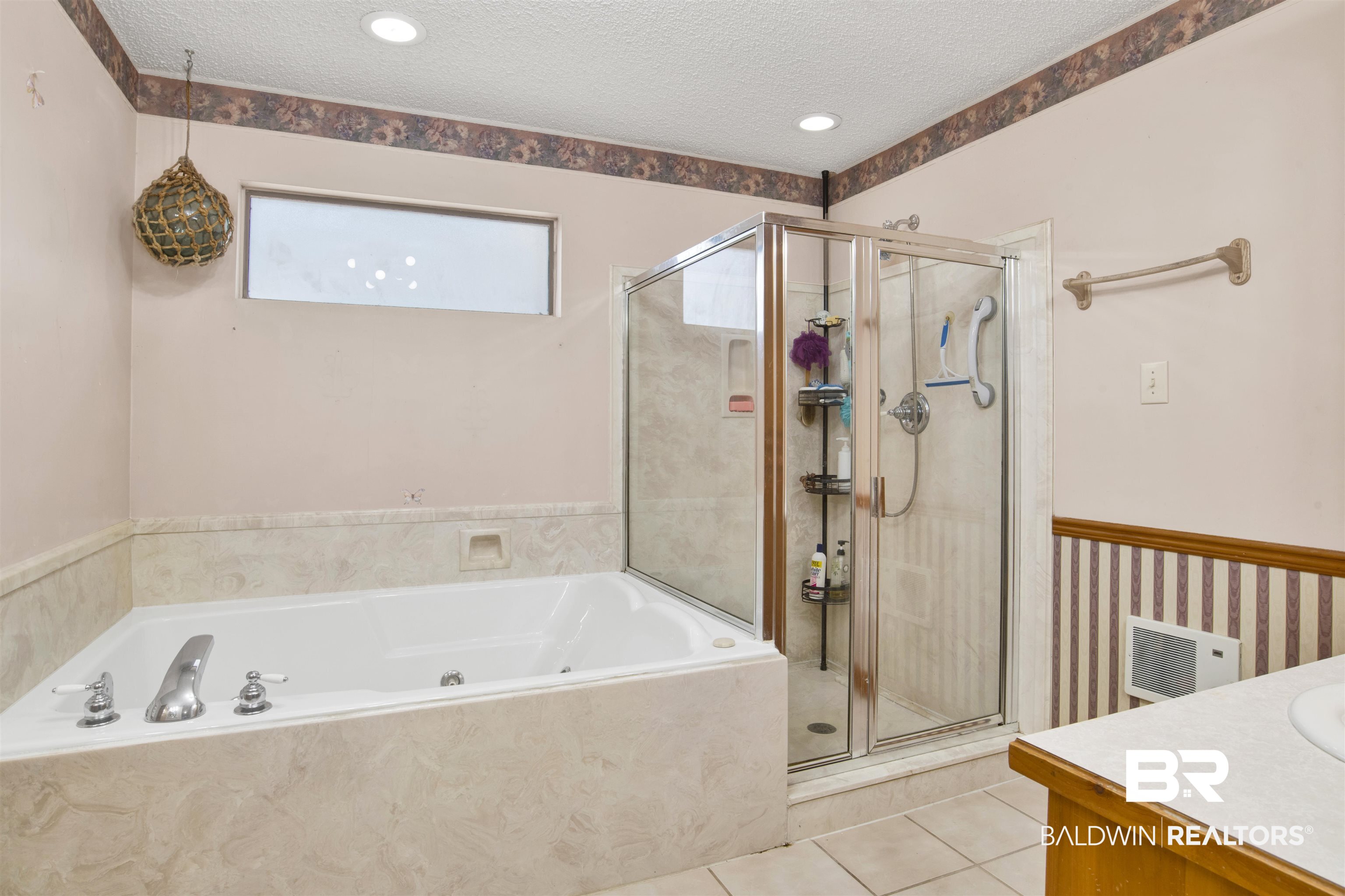 4890 Red Creek Road Semmes, AL 36575 - Photo 20 of 47 Bathroom with vanity, shower with separate bathtub, and a textured ceiling