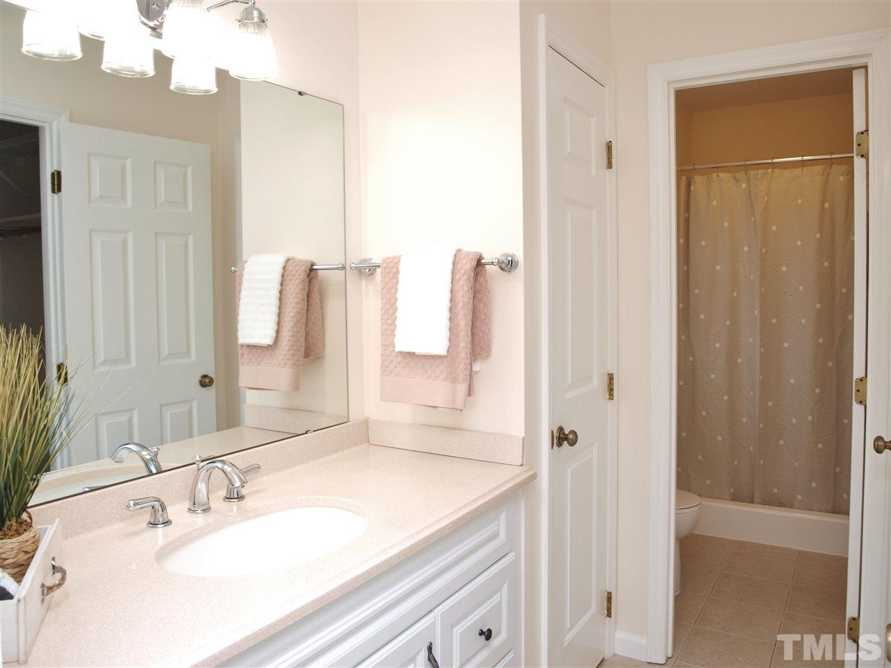 1117 Toppe Ridge Court Raleigh, NC 27615 - Photo 14 of 30 a bathroom with a granite countertop sink and a mirror