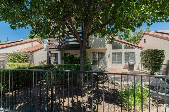 an outdoor space with furniture