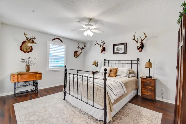 a bedroom with furniture and a window