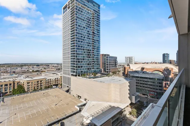 a balcony with a city view