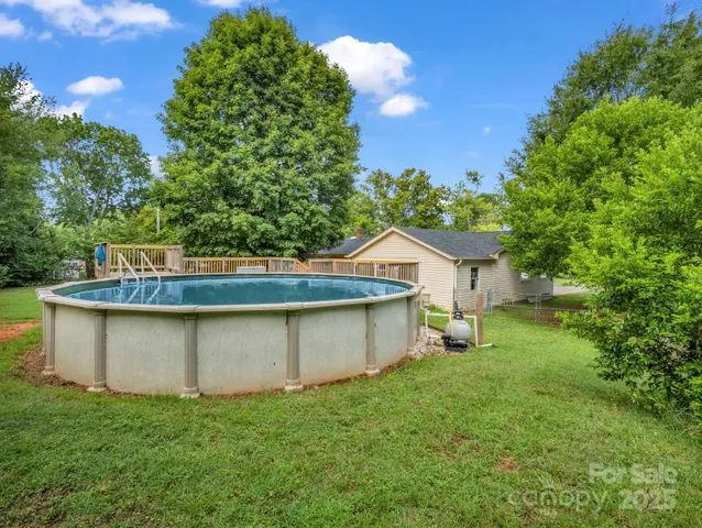 a view of a terrace with trees