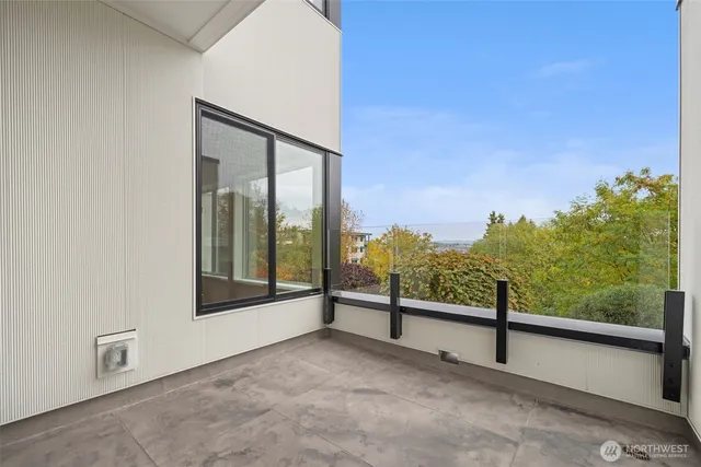 a view of a building from a balcony