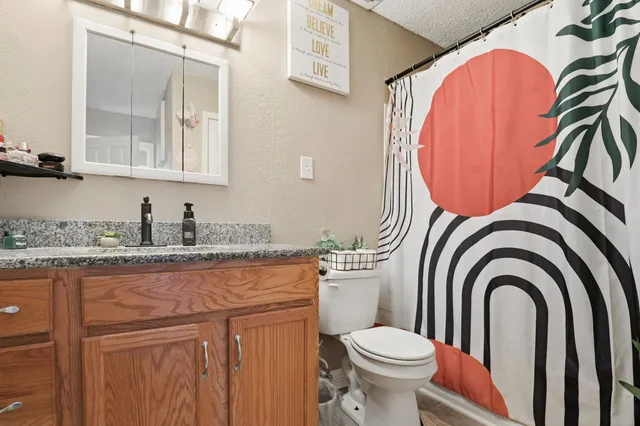 a bathroom with a sink a toilet and a mirror