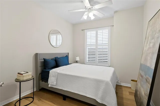 a view of a lake with tall buildings