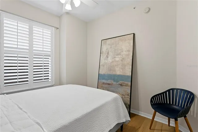 a view of a lake with tall building