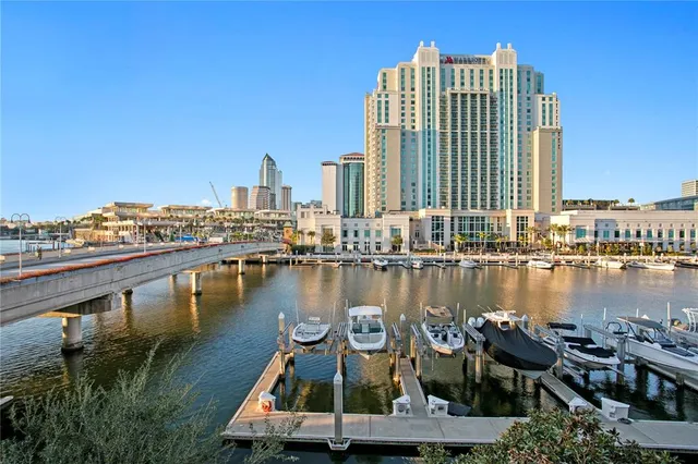 a view of a large body of water next to a building