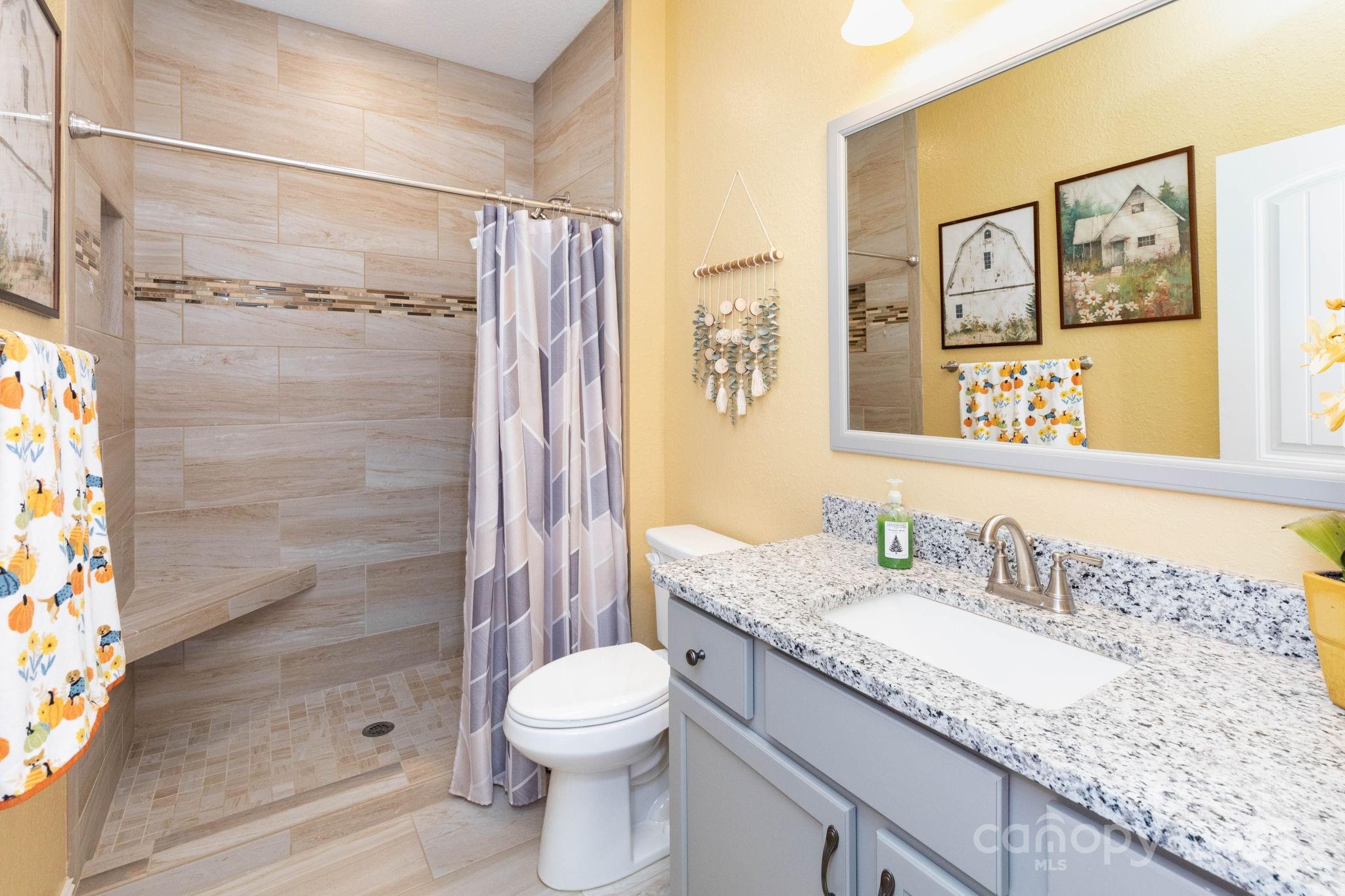 605 Red Bank Road Waynesville, NC 28786 - Photo 20 of 34 a bathroom with a granite countertop sink toilet and shower