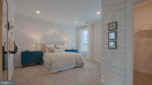 a bedroom with a bed and a walk in closet