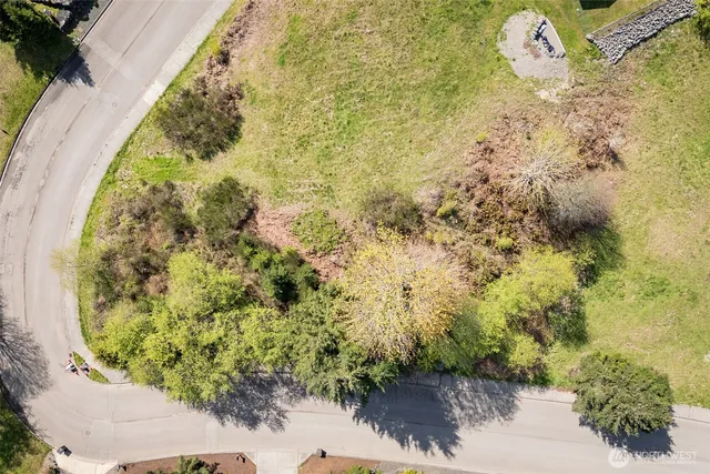 a aerial view of a backyard of a house