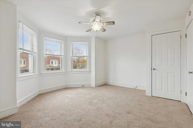 a view of a park with large trees