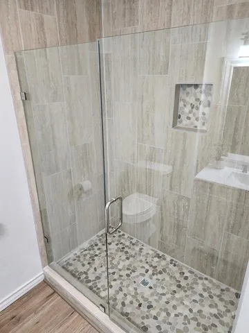 a bathroom with a shower