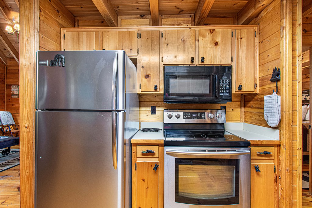 20 Dean Court Blue Ridge, GA 30513 - Photo 17 of 53 a kitchen with stainless steel appliances a stove and a refrigerator