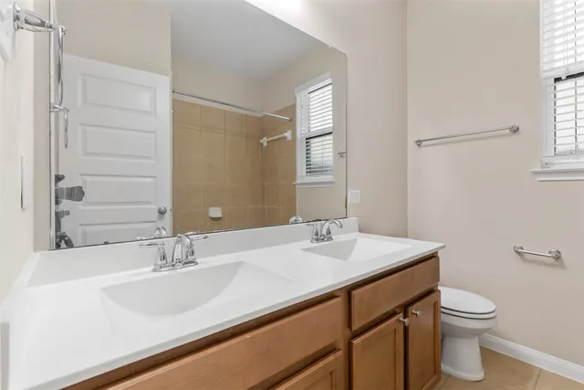 a bathroom with a sink a toilet and mirror