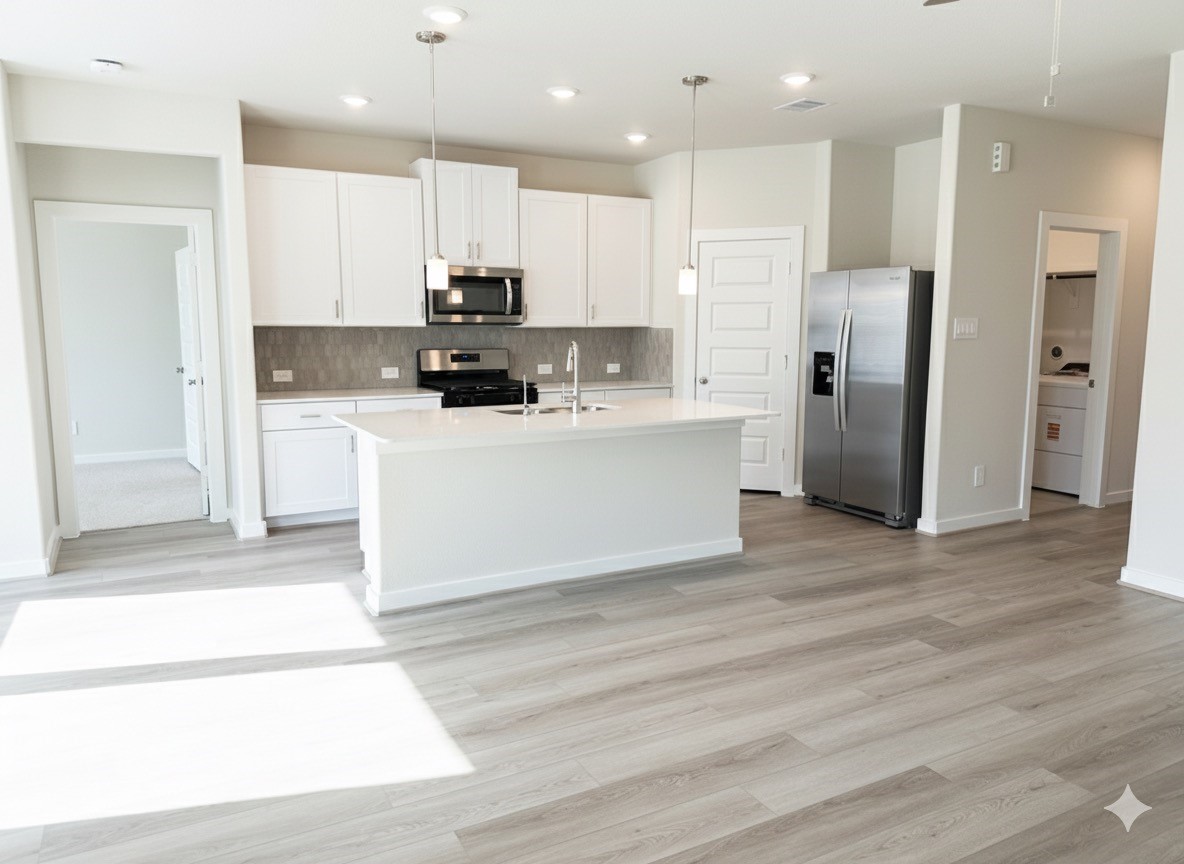 1506 Arbuckle Court Rosharon, TX 77583 - Photo 9 of 14 a kitchen with stainless steel appliances granite countertop a refrigerator sink and white cabinets